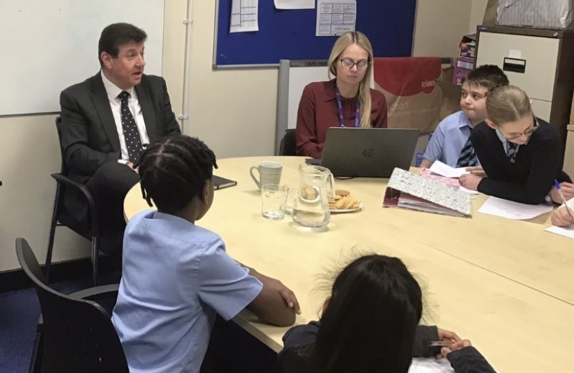 Stephen visits school for Young Parliament meeting.
