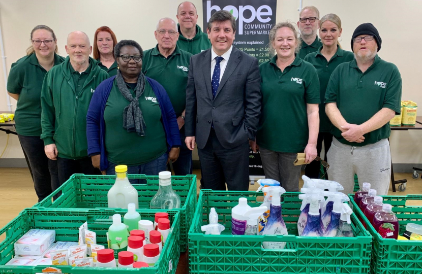 Stephen meets volunteers at the Community Supermarket in Basildon.