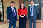 Stephen stands alongside Samantha Newton and Russell Vine of Hassengate Medical Centre.