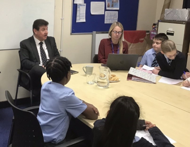 Stephen visits school for Young Parliament meeting.