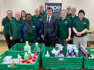 Stephen meets volunteers at the Community Supermarket in Basildon.