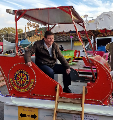 Stephen on a sleigh at Felmores Christmas Fair.